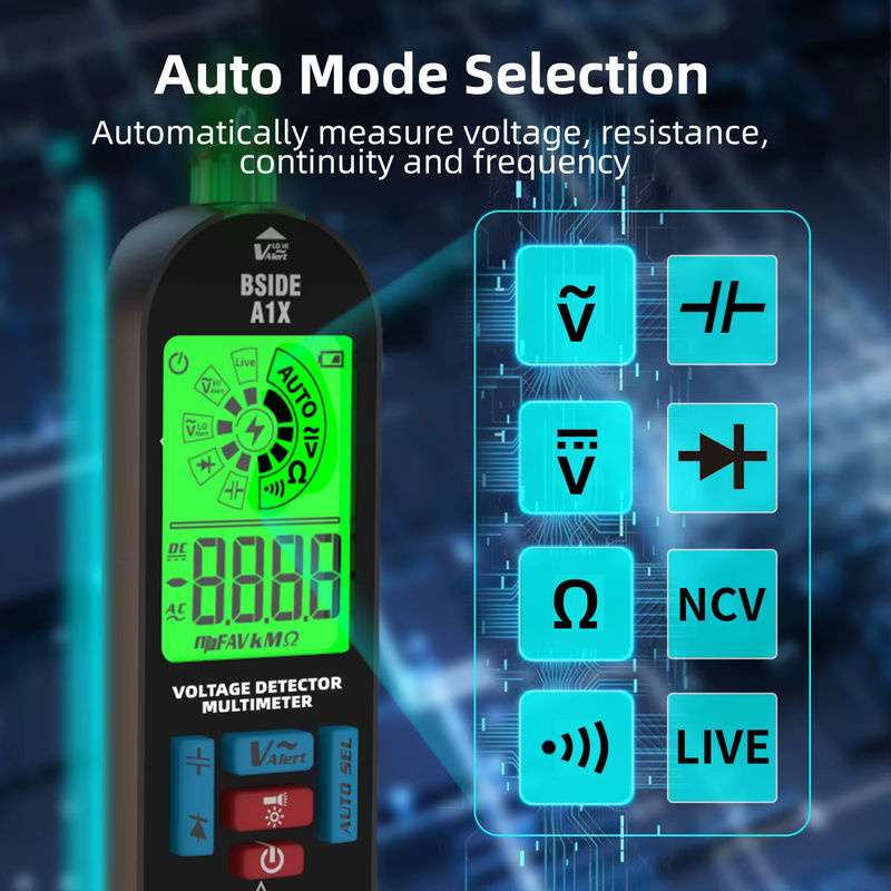 BSIDE Smart Digital Multimeter Tester in Schwarz, wiederaufladbares elektrisches Voltmeter für AC/DC Spannung, Kapazität, Diode, Kontinuität und Widerstand mit Live Check - Bild 3