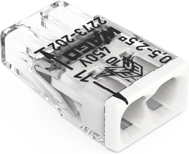 Wago Verbindungsdosenklemme 2-polig Transparent-Weiß für Leiterquerschnitt 0,5 mm - 2,5 mm - Bild 1
