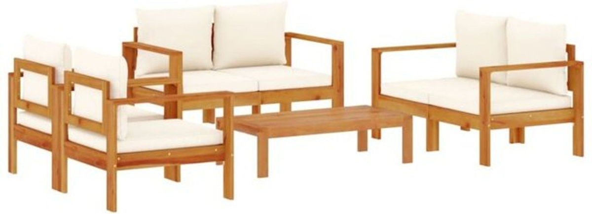 5-tlg. Garten-Sofagarnitur aus Massivholz Akazie mit Kissen in Creme-Weiß von vidaxl - Bild 1