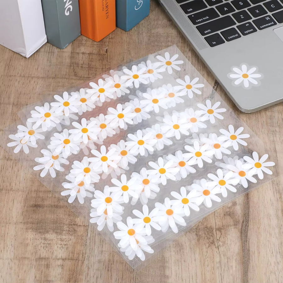 100 Stück Gänseblümchen-Aufkleber in Weiß, niedliche kleine Blumen-Sticker für Wasserflaschen, Laptops und Handys, 5 Blatt - Bild 3