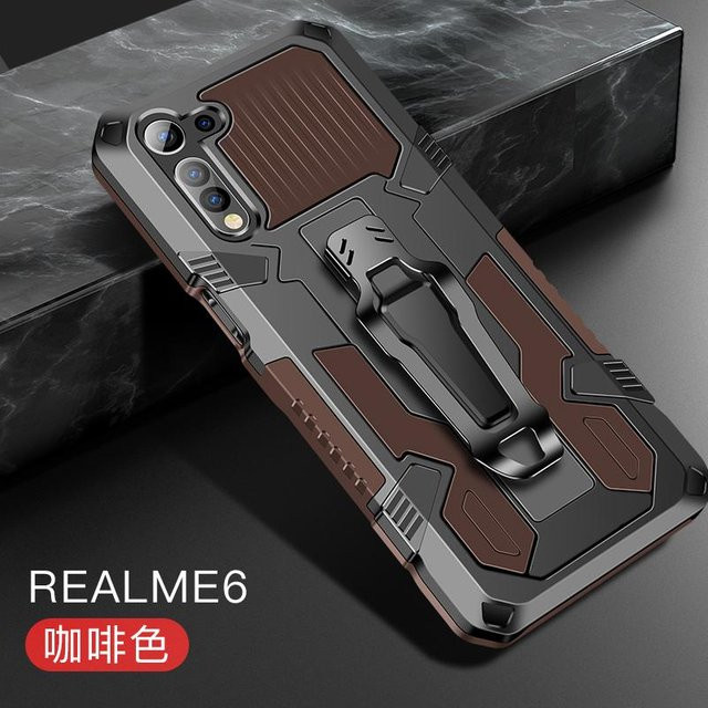 Stoßfeste Panzer Hülle für OPPO Realme 6 und Realme 6i RMX2001 mit Gürtelclip Holster in Braun - Bild 1