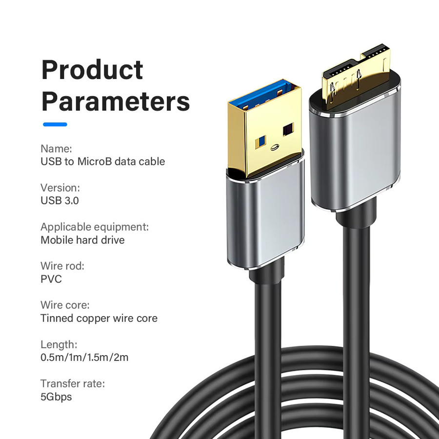 Nephy USB 3.0 auf Micro-B Kabel für externe Festplatten und SSDs, 5 Gbit/s Datenübertragung, Schwarz/Grau - Bild 6