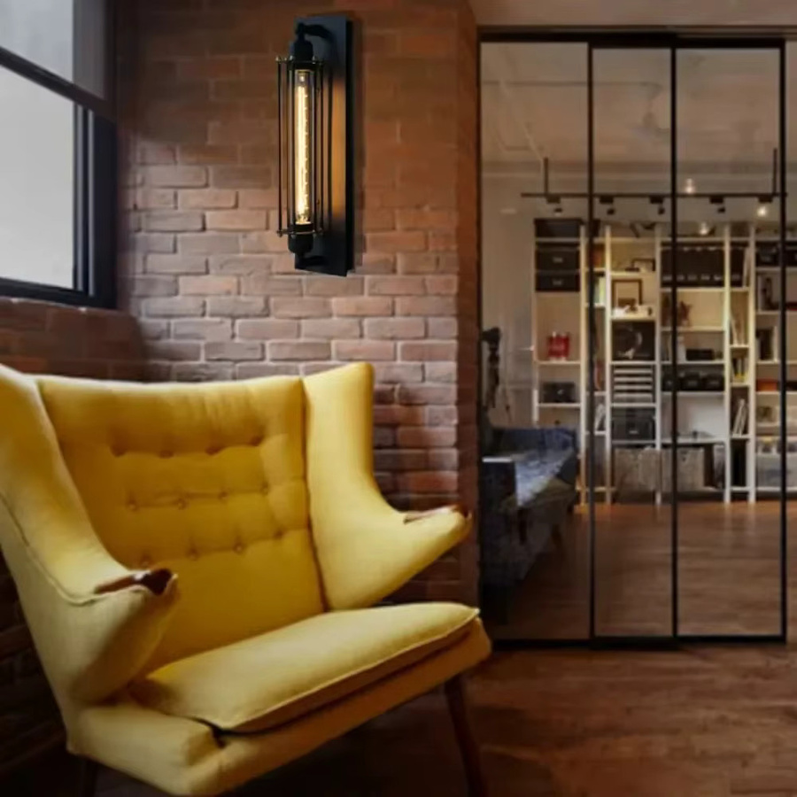 JOYINLED Retro Industriestil Wandlampe aus Schmiedeeisen in Schwarz mit transparentem Glas für Bar, Restaurant und Flur - Bild 3