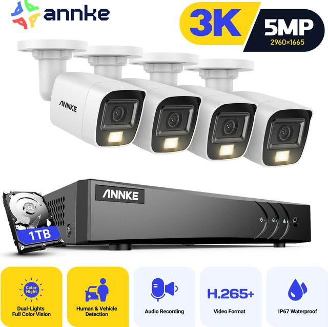 ANNKE 8CH 5MP CCTV Video Überwachungssystem mit Dual-Light Nachtsicht und Audio-Funktion in Weiß - Bild 1