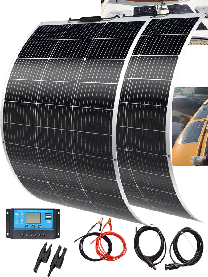 BOGUANG Solarpanel Set 300W mit flexiblem Solarmodul oder 2 Stück 150W Solarpanels für 12V und 24V Batterieladegeräte, Farbe: Schwarz - Bild 7