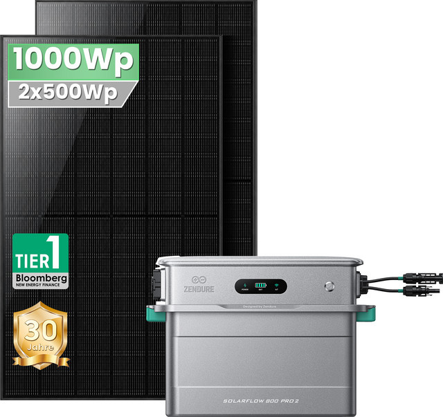 Zendure Solar Flow 800 Pro2 Powerstation mit 1,92 kWh Kapazität und 2x 500W Solarmodulen in Grau - Bild 1
