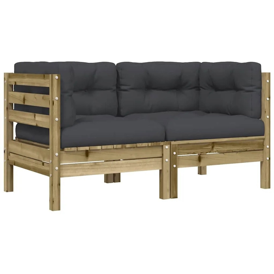 vidaXL Garten-Ecksofa aus imprägniertem Kiefernholz mit 2 Kissen in rustikaler Optik, Farben: Anthrazit, Braun, Grau - Bild 2