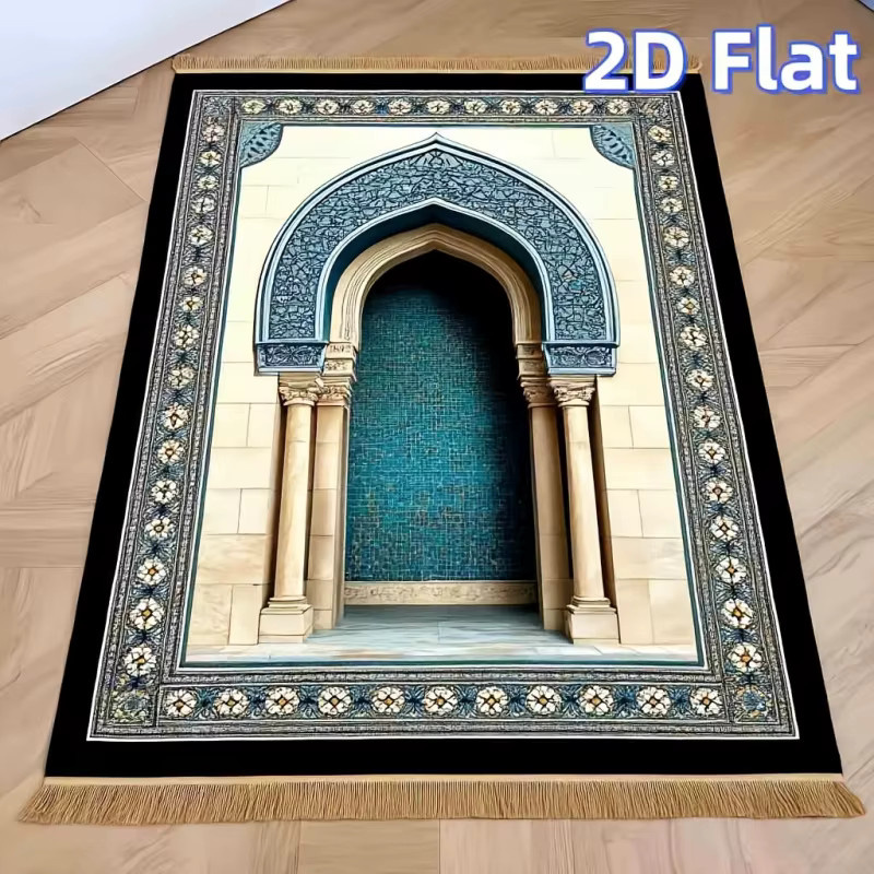 VIKAMA Gebetsmatte mit elegantem 2D-Design in Schwarz, Blau und Gold, faltbare und tragbare muslimische Gebetsmatte - Bild 3