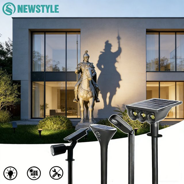 Solar-Strahler für Außenbereich mit LED und IP65 Wasserdichtigkeit, Warmweiß, Schwarz - Bild 1