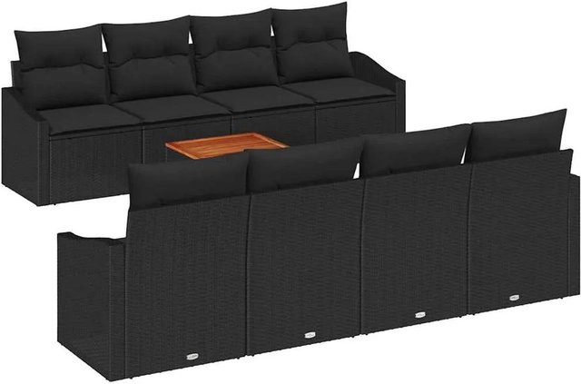 vidaXL Garten-Sofa-Set aus Poly Rattan in Schwarz mit 9-teiligem Set inklusive Kissen und Tisch - Bild 1