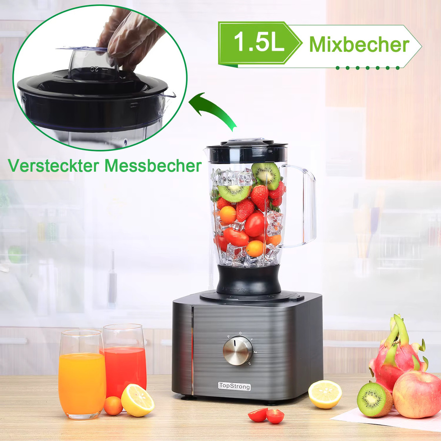 TopStrong 6-in-1 Küchenmaschine mit 800 W, grau, BPA-frei mit Edelstahlbehälter und spülmaschinenfesten Teilen - Bild 4