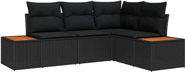 vidaXL Garten-Sofa-Set 4-tlg. in L-Form aus Poly Rattan mit Kissen, Schwarz - Bild 1