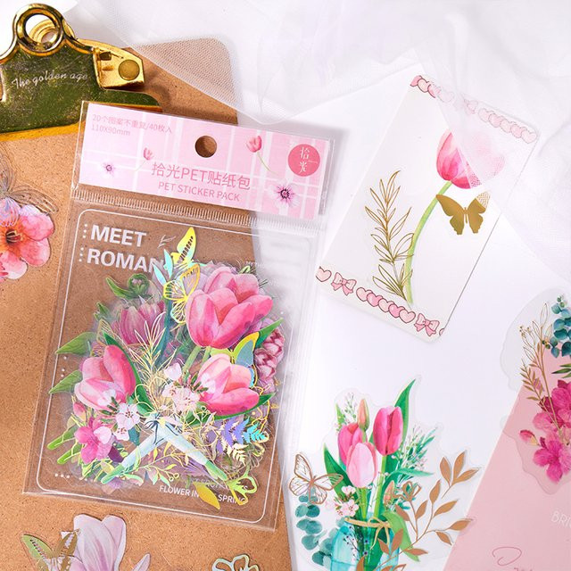 40 Teile Haustier Aufkleber Set mit Pflanzen und Blumen Motiven für DIY Collage und Briefpapier in Multicolour - Bild 1