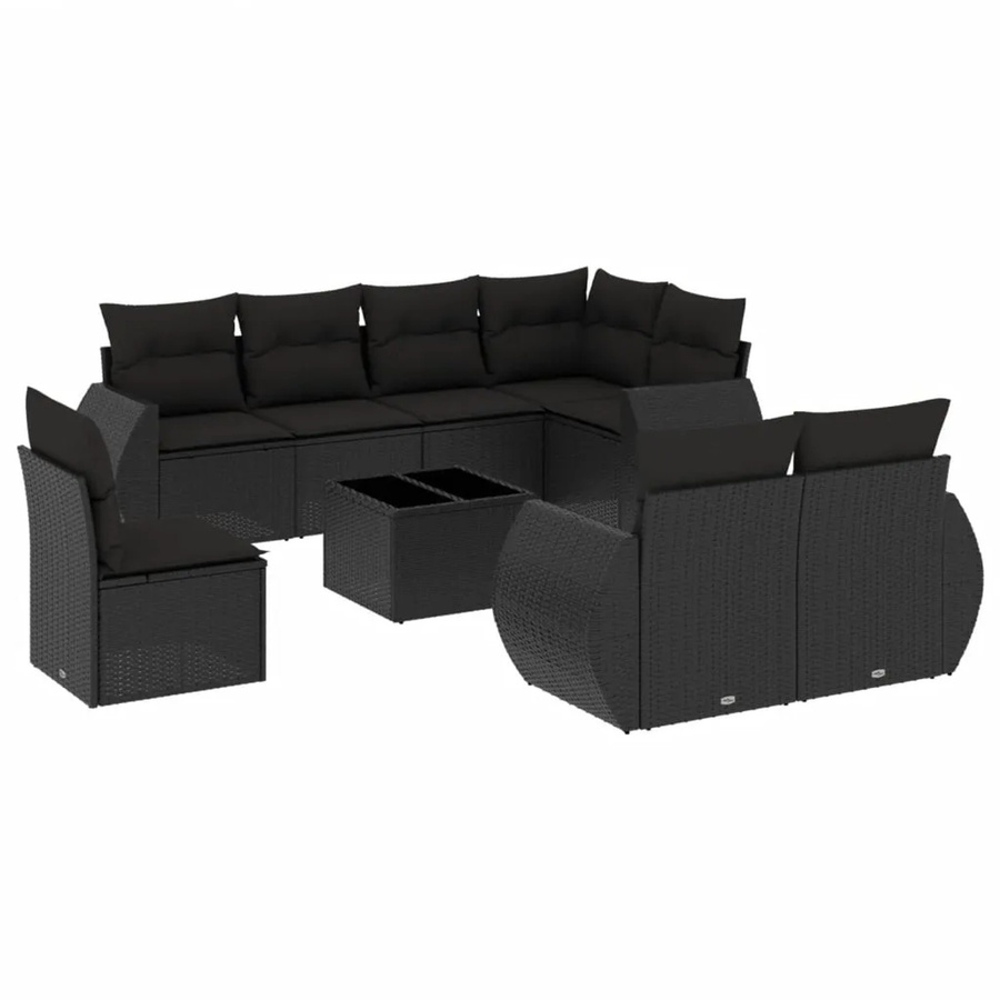 vidaXL 9-tlg Garten-Sofagarnitur aus Poly-Rattan mit Kissen in Schwarz - Bild 2