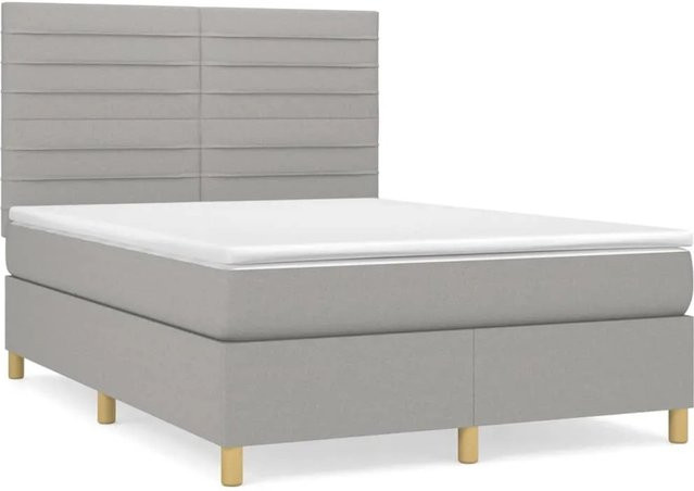 vidaXL Boxspringbett mit Matratze Hybrid-Design in Hellgrau, B/T: 140 x 190 cm - Bild 1