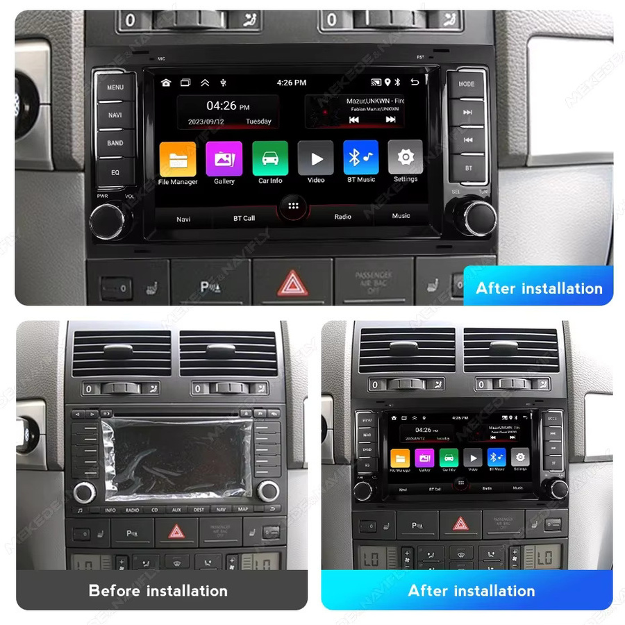 Android 13 Autoradio für Volkswagen VW Touareg T5 Transporter 2002–2011 mit Carplay und Android Auto, 2 DIN Multimedia Player, Schwarz - Bild 2
