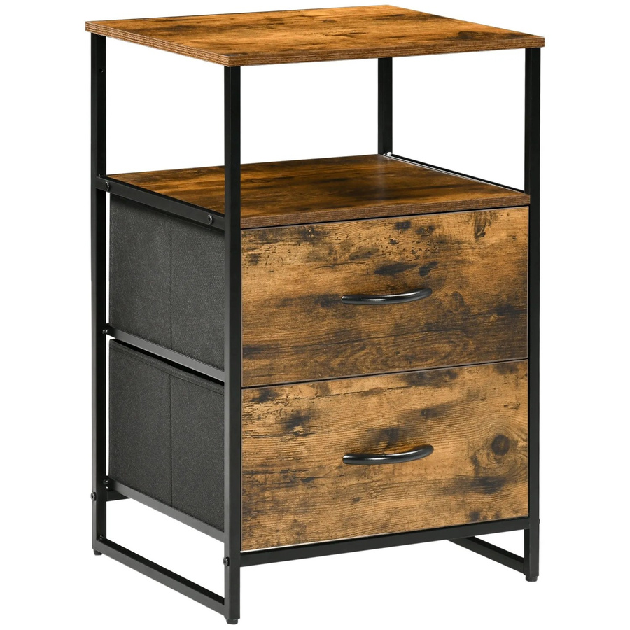 HOMCOM Kommode Aufbewahrungsschrank im Industriestil mit 2 Schubladen, Braun, B/T/H: 70,5 x 40 x 45 cm - Bild 2