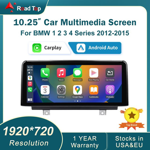 Road Top Drahtloses CarPlay und Android Auto Multimedia Display Bildschirm für BMW 1 2 3 4 Serie F20 F21 F22 F30 F31 F32 F33 in Schwarz - Bild 1