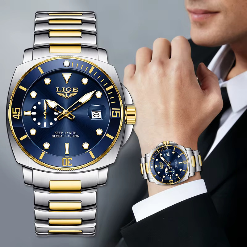 LIGE Taucheruhr, Quarz, Edelstahl, Blau, Herren - Bild 6