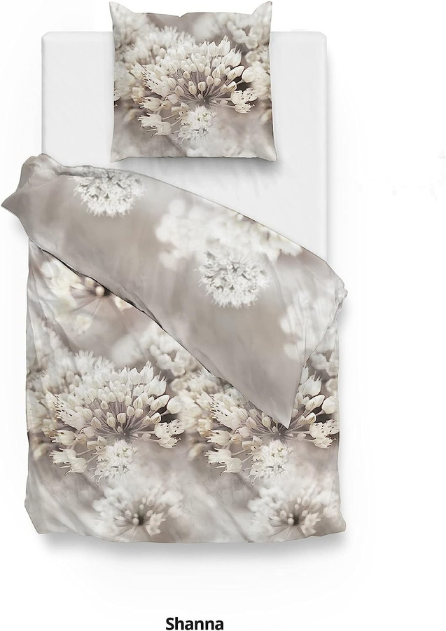 Zo! Home Mako-Satin Bettwäsche Shanna Taupe Grey mit floralem Blüten- und Knospenmuster aus Baumwolle, B/H: 155 x 220 cm und 80 x 80 cm - Bild 1