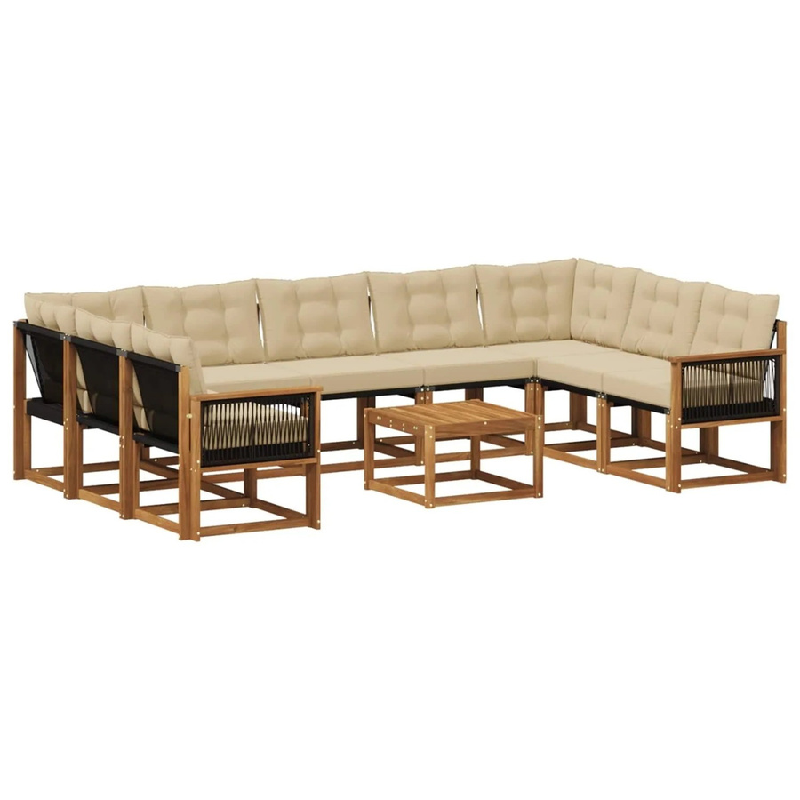 vidaXL Outdoor-Sofagarnitur L-Form aus Massivholz Akazie mit 10 Kissen in Natur und Beige - Bild 2