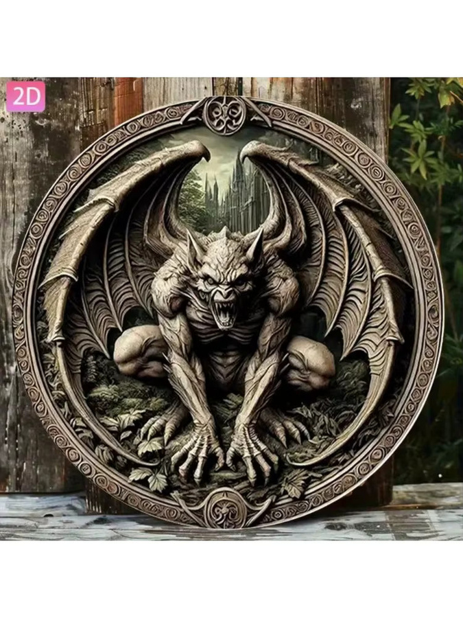 VEXE Gotische Gargoyle Eisenwandplakette aus Metall, Retro-Metallkunst-Dekoration für Garten und Außenbereich, B/H: 20 x 20 cm - Bild 4