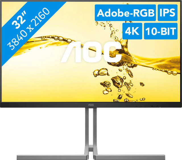 AOC U32U3CV 4K Ultra HD LED-Monitor mit 80 cm (31.5 Zoll) IPS-Display, USB-C, Schwarz - Bild 1
