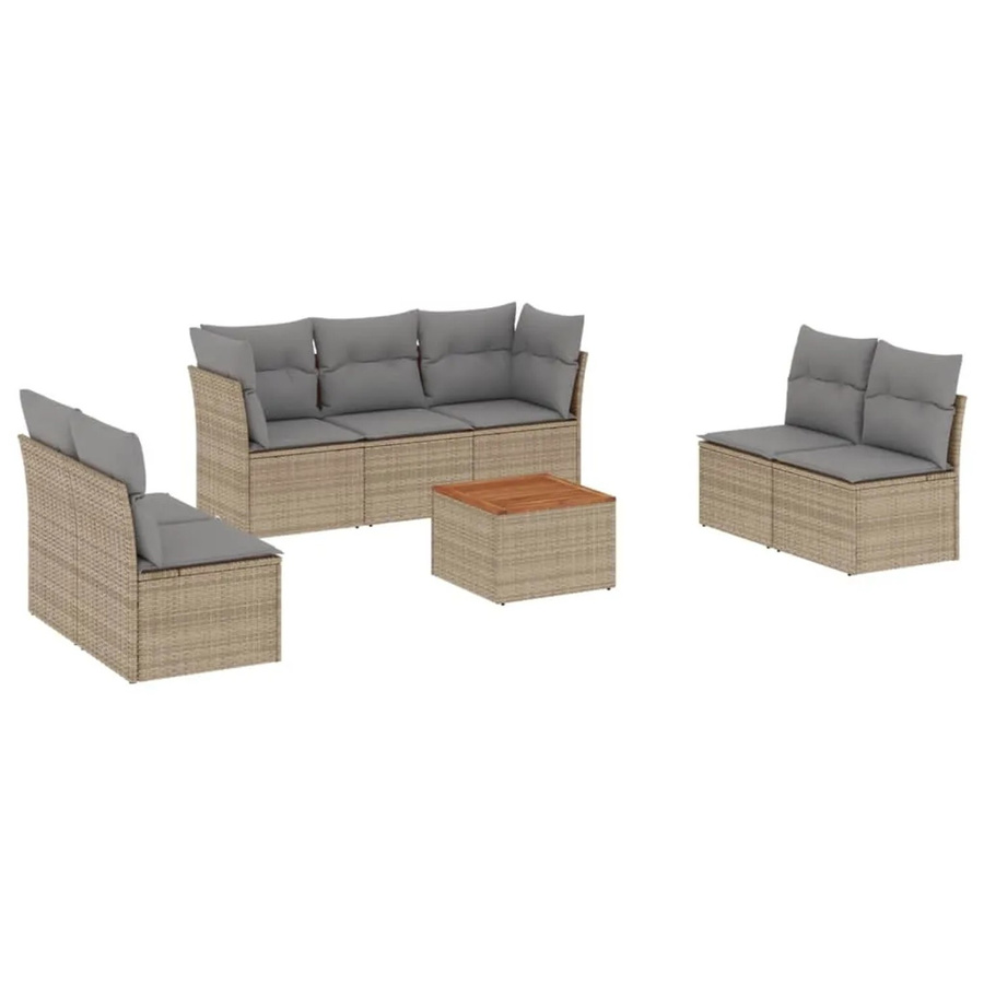 vidaXL 8-teilige Garten-Sofagarnitur in L-Form aus Poly-Rattan und Akazienholz in Beige mit Sitzkissen und Gartentisch - Bild 2