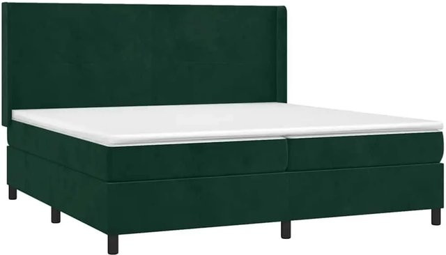 vidaXL Boxspringbett mit Matratze in Dunkelgrün, Hybridbett mit LED-Unterbettbeleuchtung und USB-Ladeport aus Samt, B/T/H: 200 x 200 x 118 cm - Bild 1