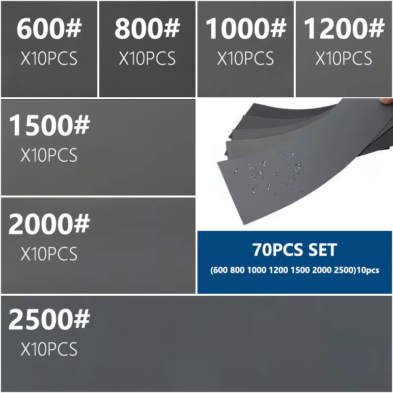 XCAN Schleifpapier Set für Nass- und Trockenschleifen, 70 Stück zum Polieren von Holz, Metall und Automobil, Körnung 600/800/1000/1200/1500/2000/2500 - Bild 5
