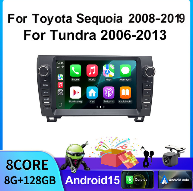 Android Auto und Wireless CarPlay Autoradio mit GPS-Navigation für Toyota Tundra 2006-2013 und Sequoia 2008-2019, Schwarz - Bild 1