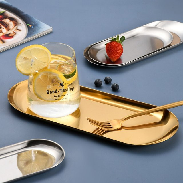 BAIJL Servierplatte aus Edelstahl in Gold oder Silber, ovale BBQ-Platte im koreanischen Stil - Bild 1