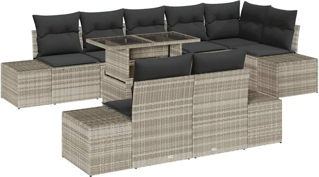vidaXL Garten-Sofa-Set aus Poly-Rattan mit Speicherfunktion, 9-teilig, Hellgrau - Bild 1