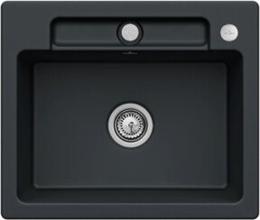 Villeroy & Boch Siluet 60 S Flat bündige Keramikspüle mit Ablaufgarnitur und Exzenter in Pure Black, Breite: 60 cm - Bild 1
