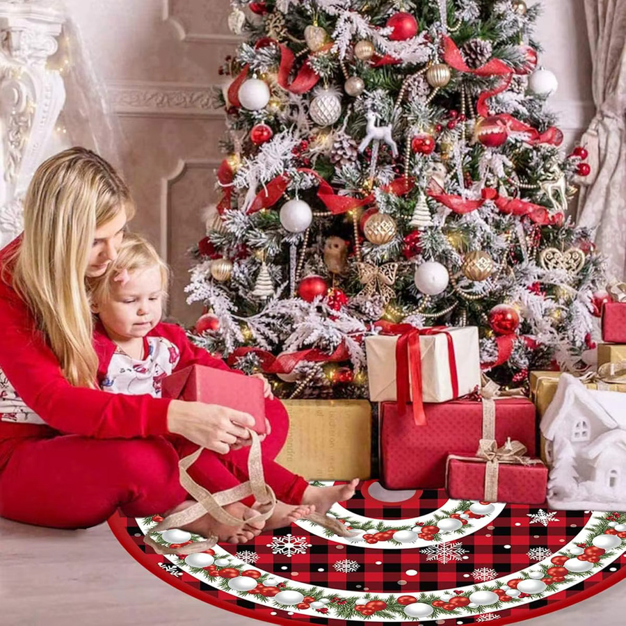 VIKAMA Weihnachtsbaumrock mit kariertem Schneeflockenmuster in Rot und Schwarz - Bild 4