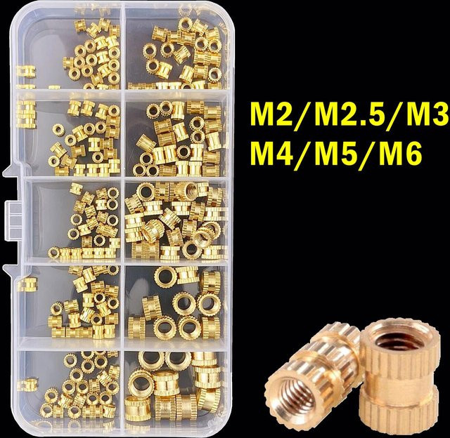 Messing Wärme Einsatz Muttern für 3D Drucker Zubehör mit Doppel Twill Rändelung in Gold und Messingfarben - Bild 1