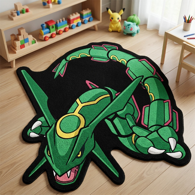 Pokemon Fußmatte Rayquaza Himmelsdrache von Bandai in Grün mit 3D-Druck, weich und rutschfest für dein Schlafzimmer oder Kinderzimmer - Bild 1