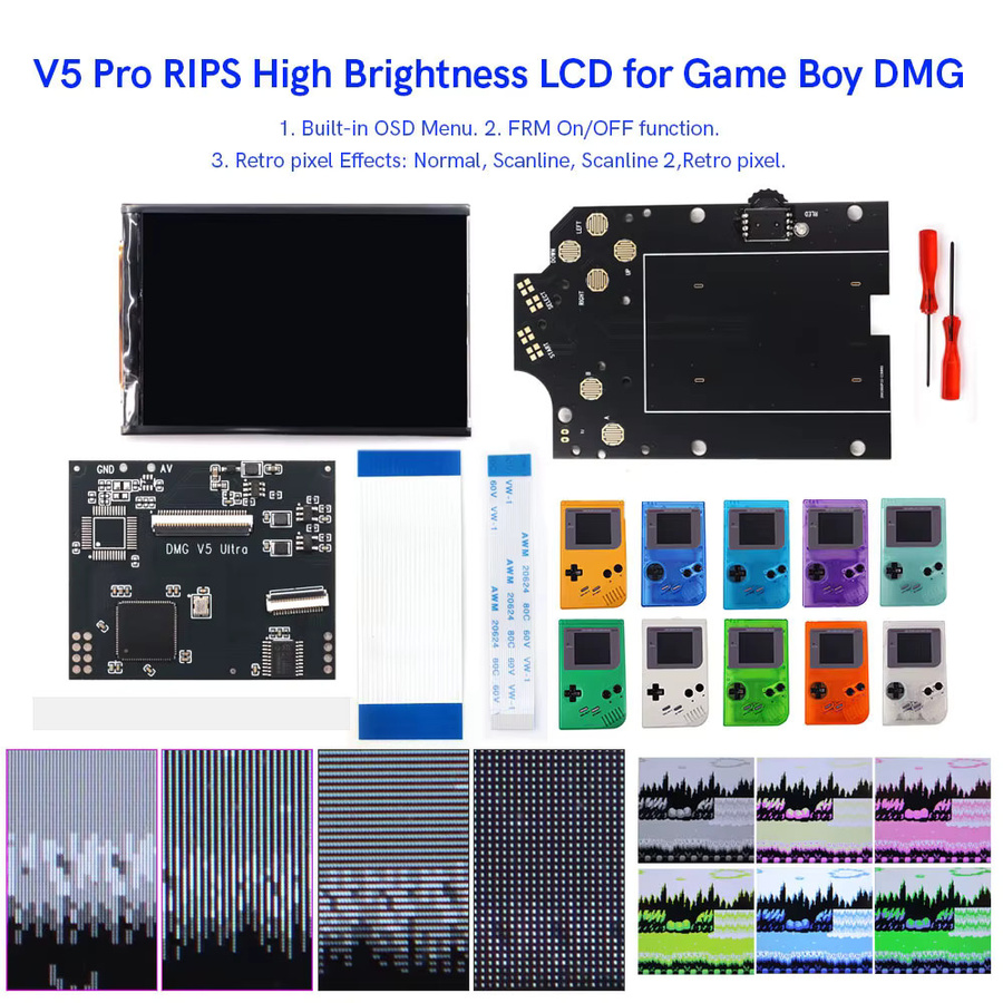 HISPEEDIDO RIPS-LCD-Bildschirm mit 36 Farbmodi und Retro-Pixel-Highlight-Hintergrundbeleuchtung für GB DMG V5 Pro Konsole, Weiß - Bild 2