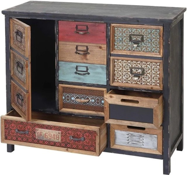 Apotheker-Schrank MCW A43 Kommode aus massivem Tannenholz in Vintage Shabby-Look, Farbe Multicolor, B/H/T: 84 x 90 x 32 cm - Bild 2