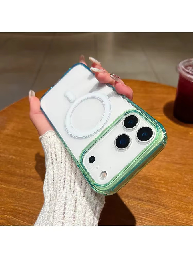 LICOERS MagSafe kompatible Schutzhülle für iPhone 17 Pro Max und 17 Air, transparentes Anti-Klopf-Case mit Farbverlauf in Blau und Orange - Bild 3
