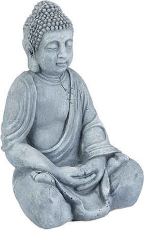 Relaxdays Buddha Figur aus Polyresin in Hellgrau, sitzend, wetterfest und frostsicher, B/T/H: 50 x 30 x 25 cm