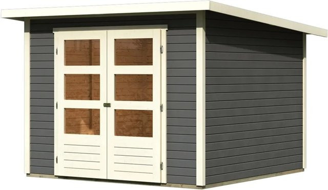 Karibu Holz-Gartenhaus Sitten in Terragrau mit Pultdach und modernem Design, B/T: 242 x 242 cm - Bild 1