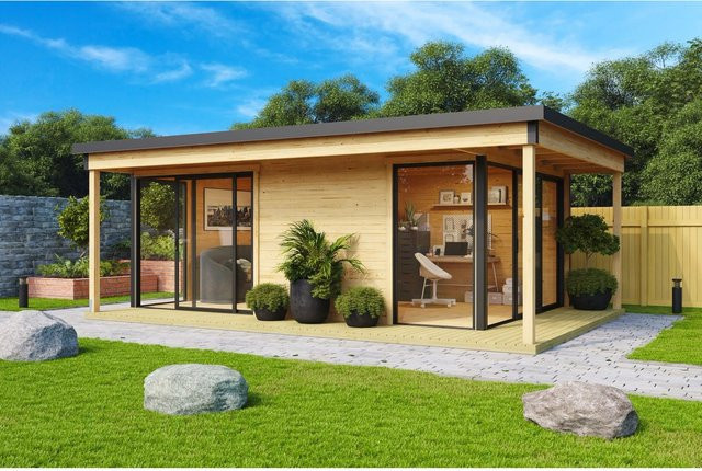 Lasita Gartenhaus Domeo 3 Loggia in Natur/Unbehandelt mit Fenster, Breite: 508,8 cm, Tiefe: 321,9 cm - Bild 1