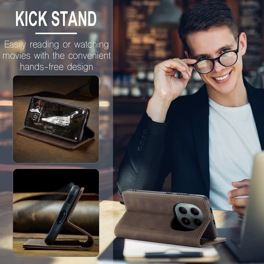 Luxuriöse Retro-Lederhülle für Xiaomi Redmi Note 15 5G in Braun mit Kartenfächern und Standfunktion - Bild 4
