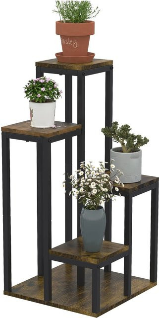 Outsunny Pflanzenständer mit 4 Ebenen in Braun, multifunktionales Blumenregal für Garten und Innenräume, B/T/H: 40 x 40 x 81 cm - Bild 1