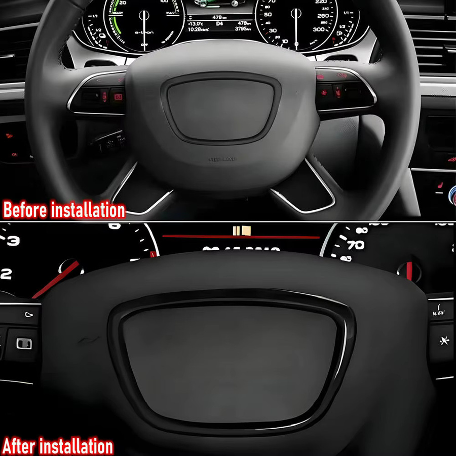 ABS Lenkrad Center Panel Logo Rahmen Kreis Aufkleber Abdeckung für Audi A3 A4L A7 A6L A8 Q3 Q5 Q7 in Schwarz - Bild 3