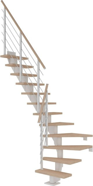 Dolle Mittelholmtreppe Frankfurt 1/4 gewendelt in Eiche Weiß, Breite: 75 cm, Höhe: 301 cm - Bild 1