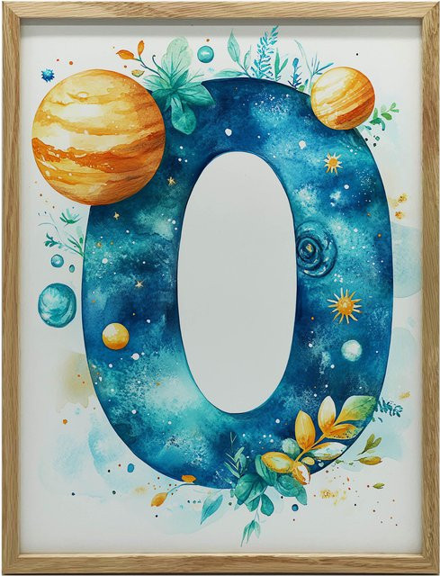 Poster Kosmischer Buchstabe O von iKable in Multicolor mit Holzrahmen Hell Eiche, B/H: 30 x 40 cm - Bild 1