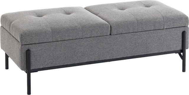 HOMCOM Sitztruhe Bettbank aus Leinen in Grau mit 2 Fächern und Polsterung, B/T/H: 117 x 50 x 44 cm - Bild 1