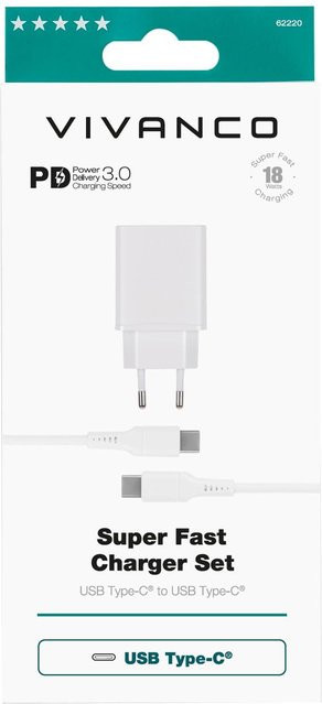 Vivanco Super Fast Charger Set 18W mit USB Type-C in Weiß - Bild 1